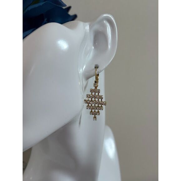 Rhinestone Lever Back Earrings NWT 1.5" - Picture 3 of 4